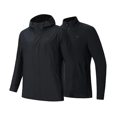 Anta Outdoor Series Fleece Zipper Hoodie Black Jacket Two-Piece Set 152346604-4