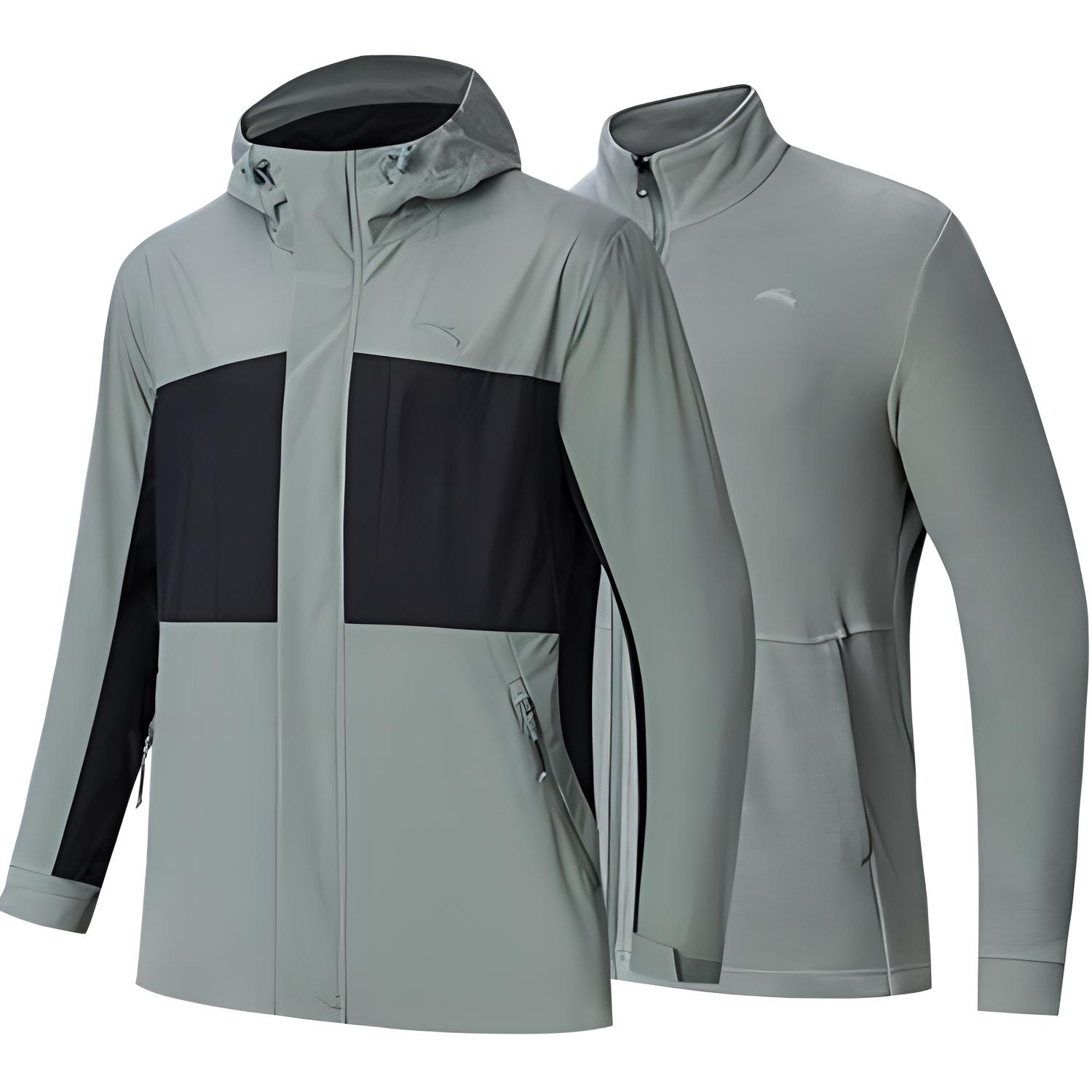 Anta Outdoor Series Two-Piece Fleece Hoodie Jacket - Teal Grey/Basic Black 152346604-2