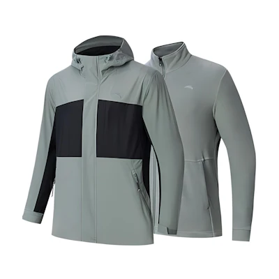 Anta Outdoor Series Two-Piece Fleece Hoodie Jacket - Teal Grey/Basic Black 152346604-2