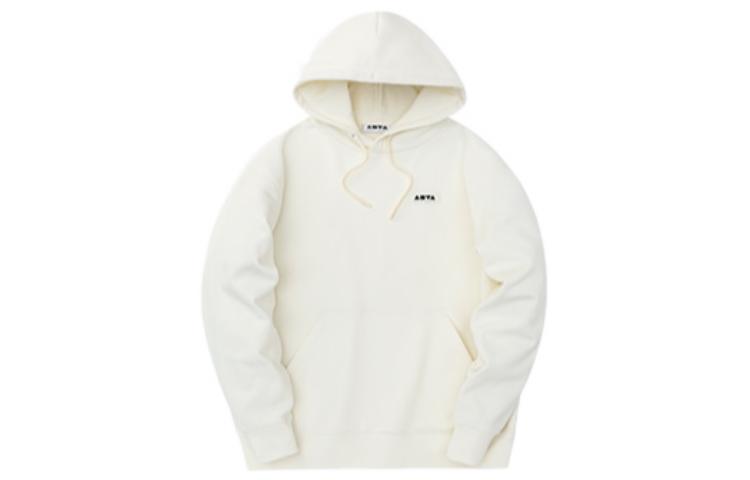 Anta Patch Logo Cream White Fleece Hoodie Unisex Casual Couple Style 172248734-3