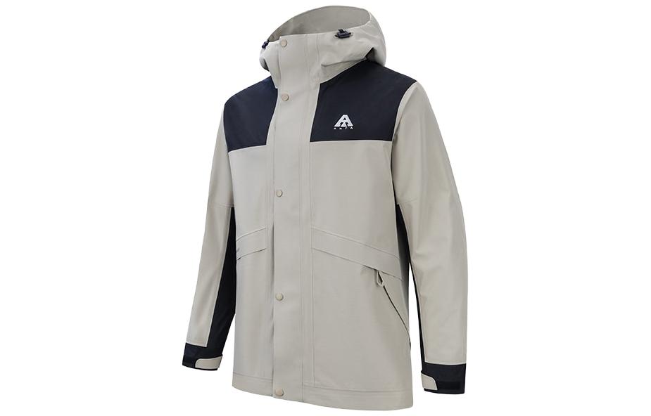 Anta Patchwork Water-Repellent Zip Hoodie Jacket Beige Khaki 952337605-2