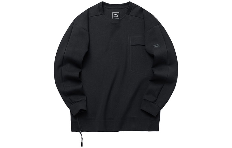 Anta Premium Chest Pocket Crewneck Pullover Sweatshirt Black 152210727-3