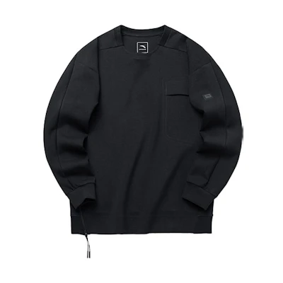 Anta Premium Chest Pocket Crewneck Pullover Sweatshirt Black 152210727-3