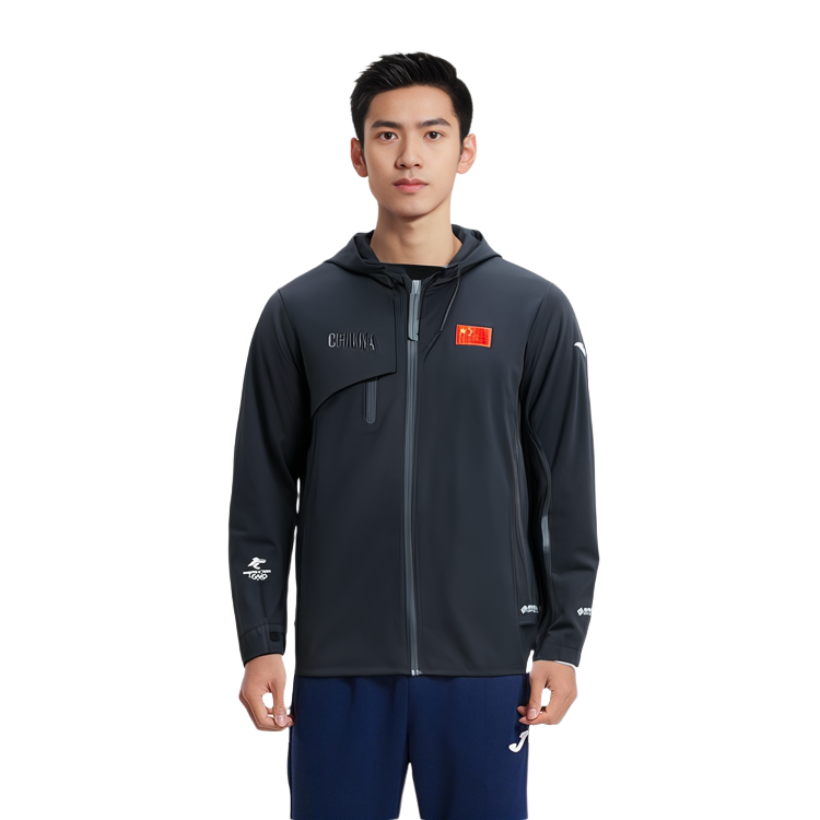 Shop 安踏高端系列黑色連帽外套附徽標LOGO 152130601-3