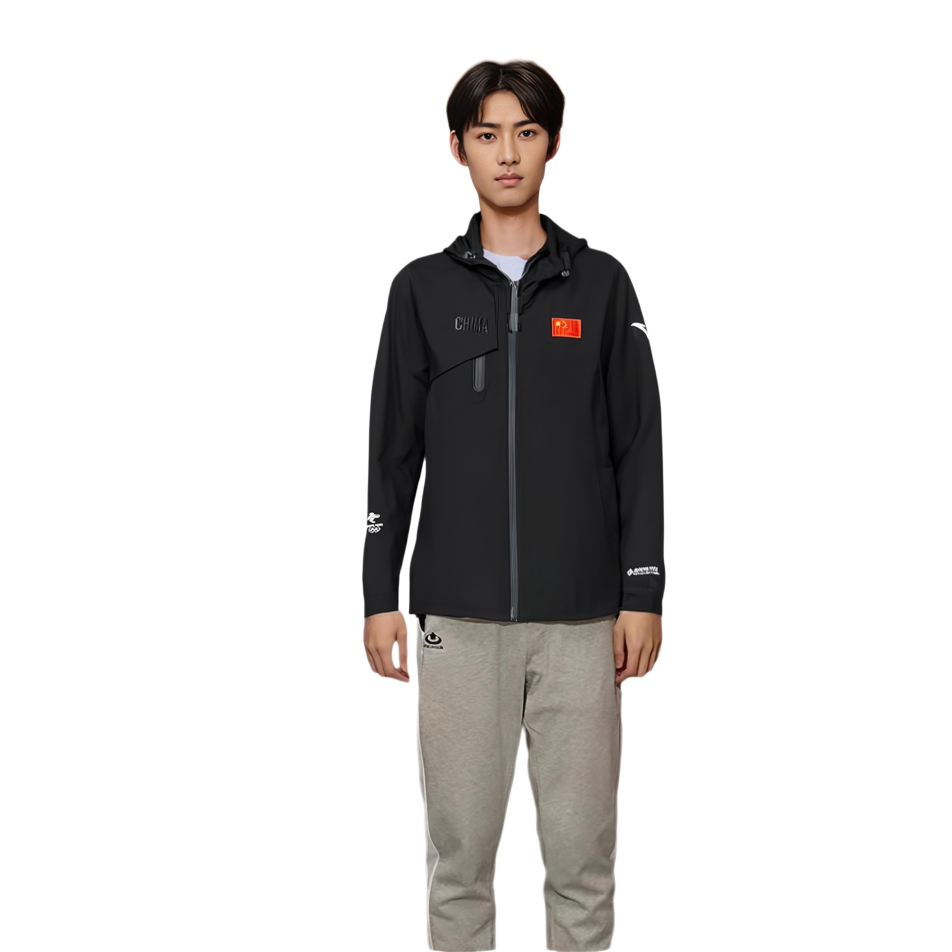 Cheap 安踏高端系列黑色連帽外套附徽標LOGO 152130601-3