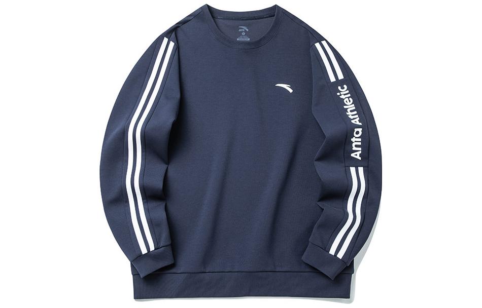 Anta Printed Stripe Logo Crewneck Sweatshirt Deep Blue 152217755-4