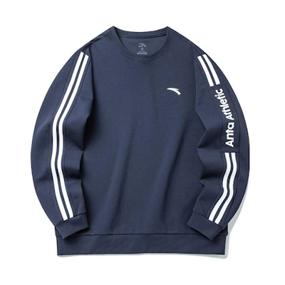 Anta Printed Stripe Logo Crewneck Sweatshirt Deep Blue 152217755-4