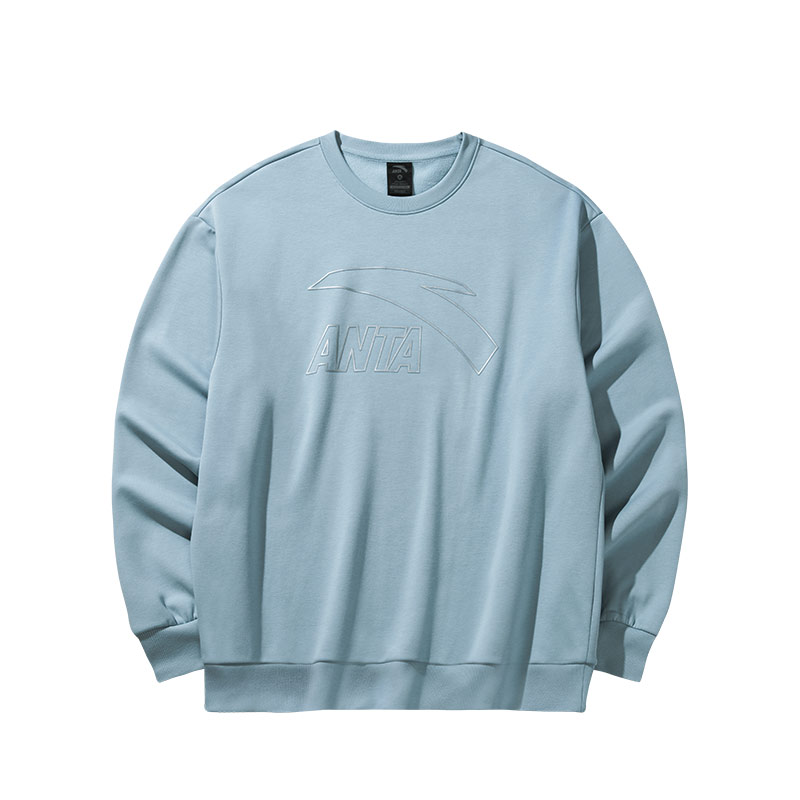 Anta Pullover Crewneck Logo Breathable Sports Sweatshirt Blue - 952448709-1