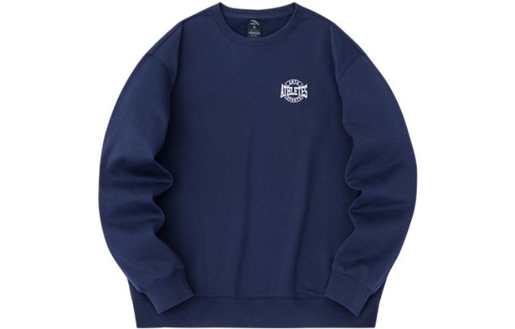 Anta Pullover Fleece Sweatshirt Lifestyle Series Deep Navy Blue 952348714-3