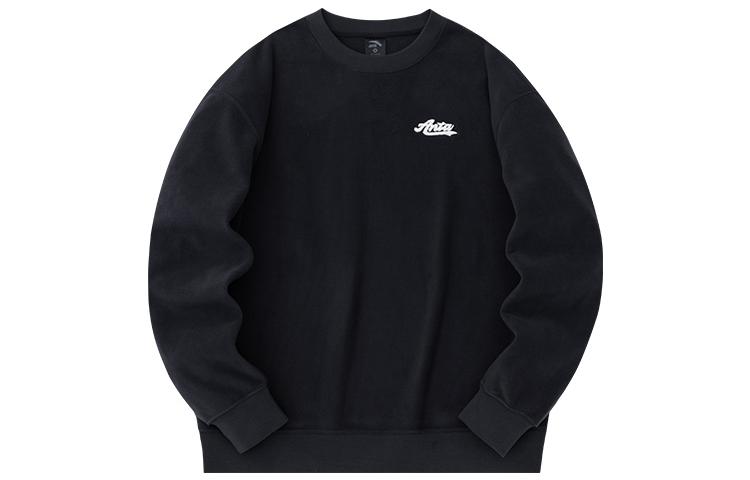 Anta Pullover Letter Print Fleece Sweatshirt Black Unisex Casual Series 952348707-4