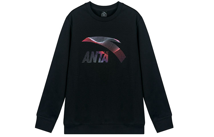 Anta Pullover Sweatshirt Black - Unisex Logo Print Fleece Crewneck Casual Series 972348712-6