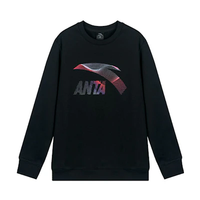 Anta Pullover Sweatshirt Black - Unisex Logo Print Fleece Crewneck Casual Series 972348712-6
