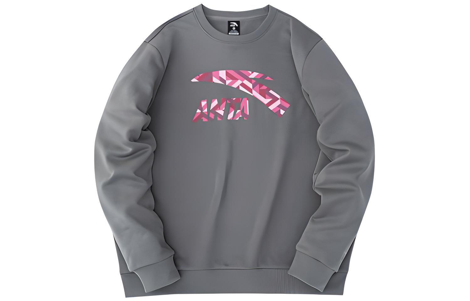 Anta Pullover Sweatshirt with Large Logo Print in Gray (Lifestyle Series) 952248705-4