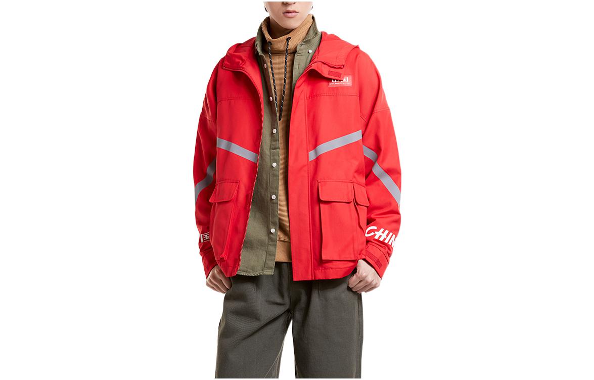 Anta Red Color-Block Letter Print Hooded Jacket 152017601R-2