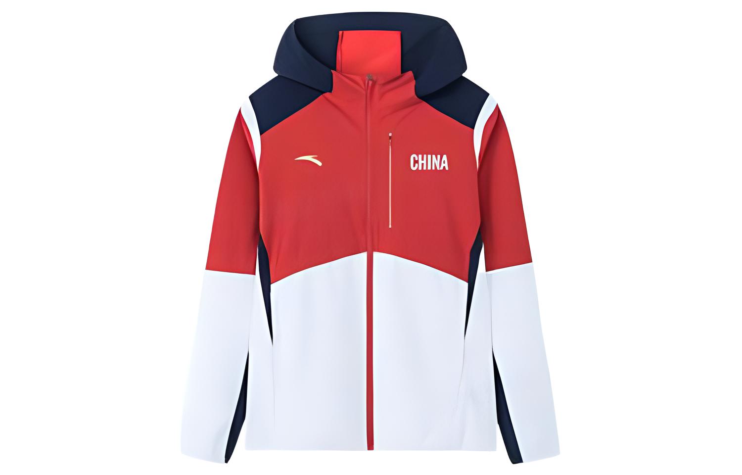 Anta Red Zipper Hoodie Jacket with Logo Print 152237628-2