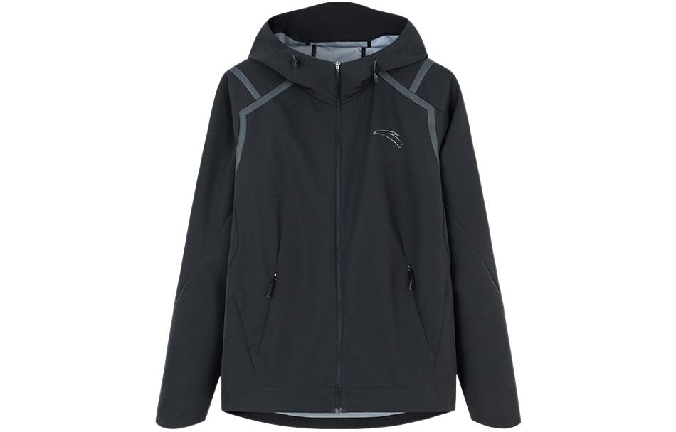 Anta Running FW22 Striped Logo Zip-Up Hoodie Jacket Unisex Black 152245604-4