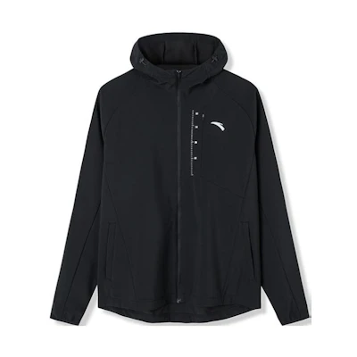 Anta Running Series Black Hooded Zip Jacket with Logo Print 152228603-5
