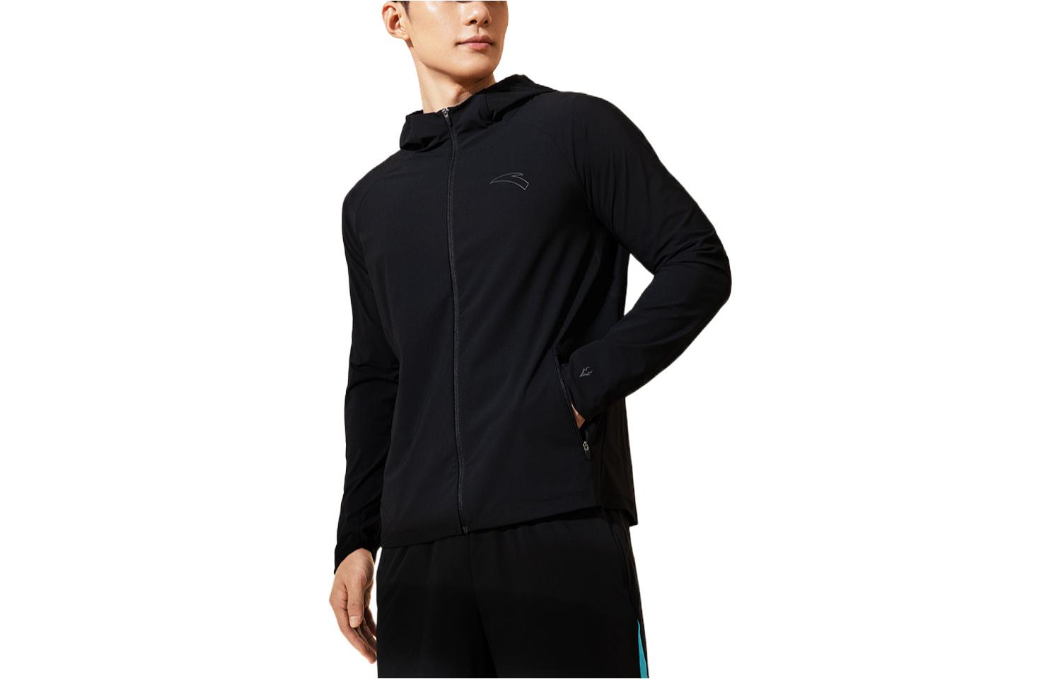 Anta Running Series Black Solid Logo Print Zip-Up Sports Jacket 152235701-3
