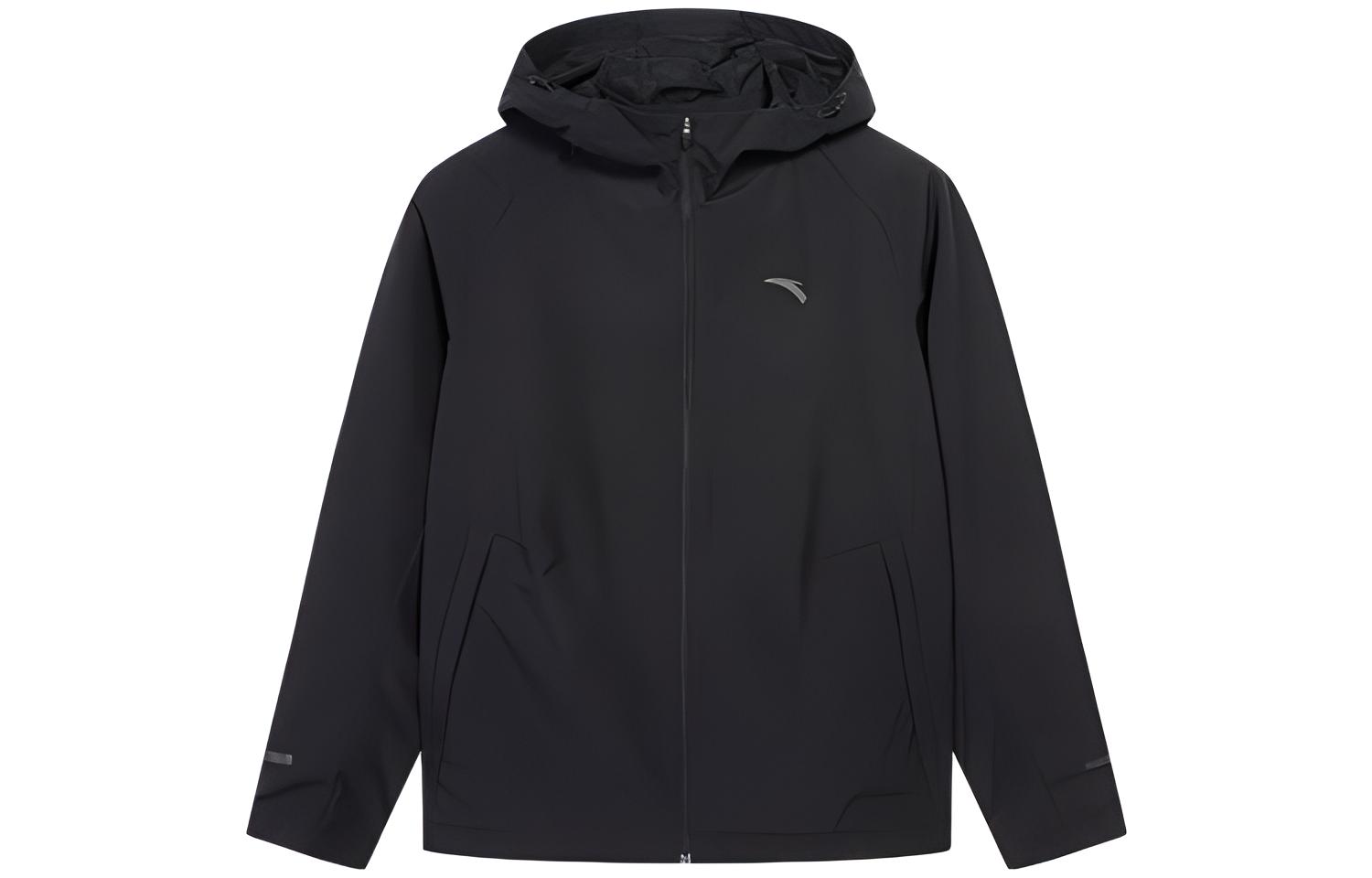 Anta Running Series Black Zip-Up Hoodie with Solid Logo Design 152145603-2