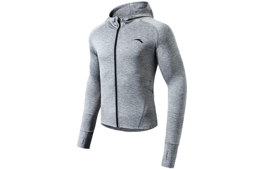Anta Running Series Full-Print Logo Zipper Grey Hoodie 952035732-1