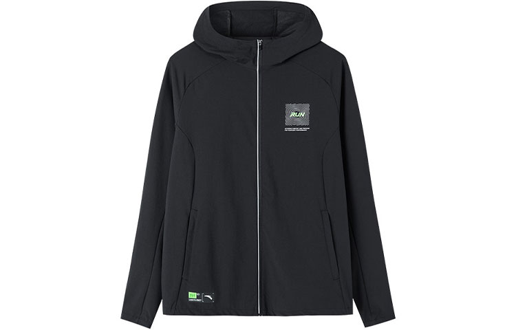 Anta Running Series Graphic Print Hooded Jacket in Black 952215601-4