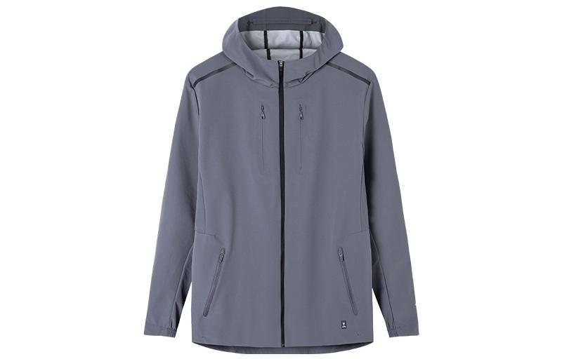 Anta Running Series Gray Hooded Windbreaker with Logo Print 152215602-3