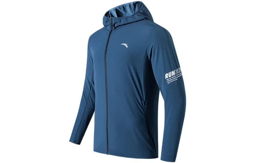 Anta Running Series Logo Graphic Hoodie Jacket Blue - 152135603-1