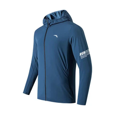 Anta Running Series Logo Graphic Hoodie Jacket Blue - 152135603-1