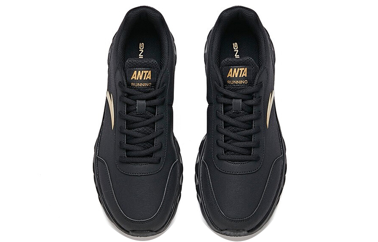 Shop Anta Running Series Sneakers Leather 'Black Gold' 91835529-9
