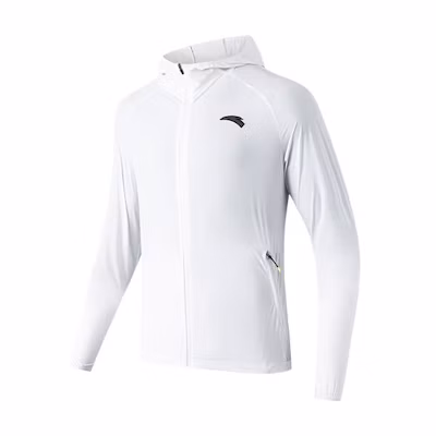 Anta Running Series Solid Color Logo Zip Hoodie Jacket - Pure White 152225601-1