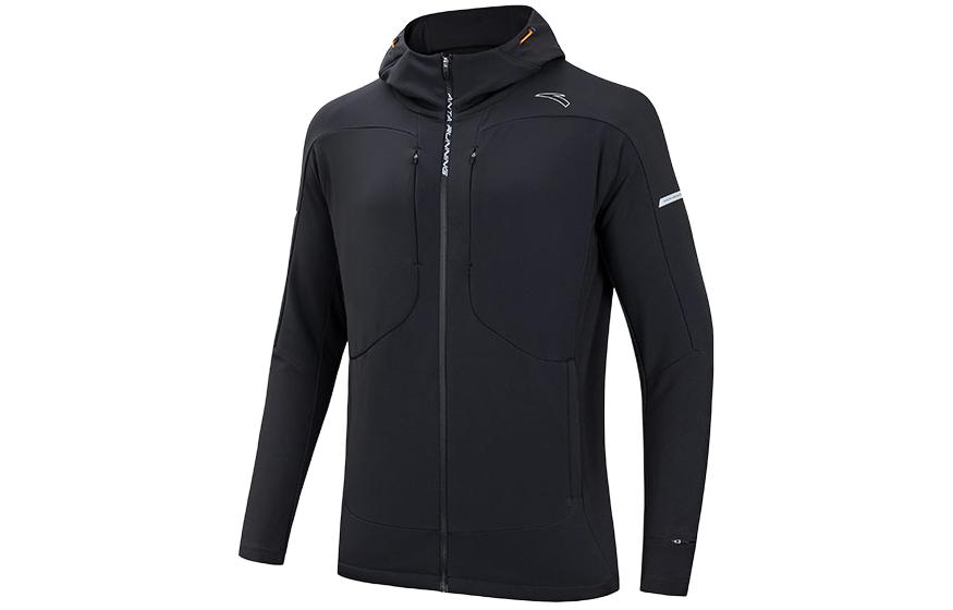 Anta Running Series Solid Color Zip-Up Hooded Jacket - Basic Black 152415608-1