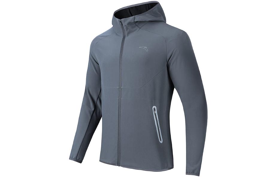 Anta Running Series Solid Logo Hooded Woven Jacket Pathway Gray 952335601-4