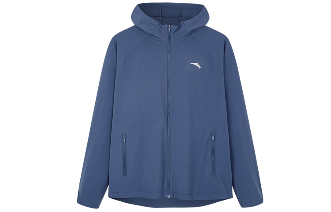 Anta Running Series Solid Logo Print Zip Hoodie Jacket Harbor Blue 152235601-3