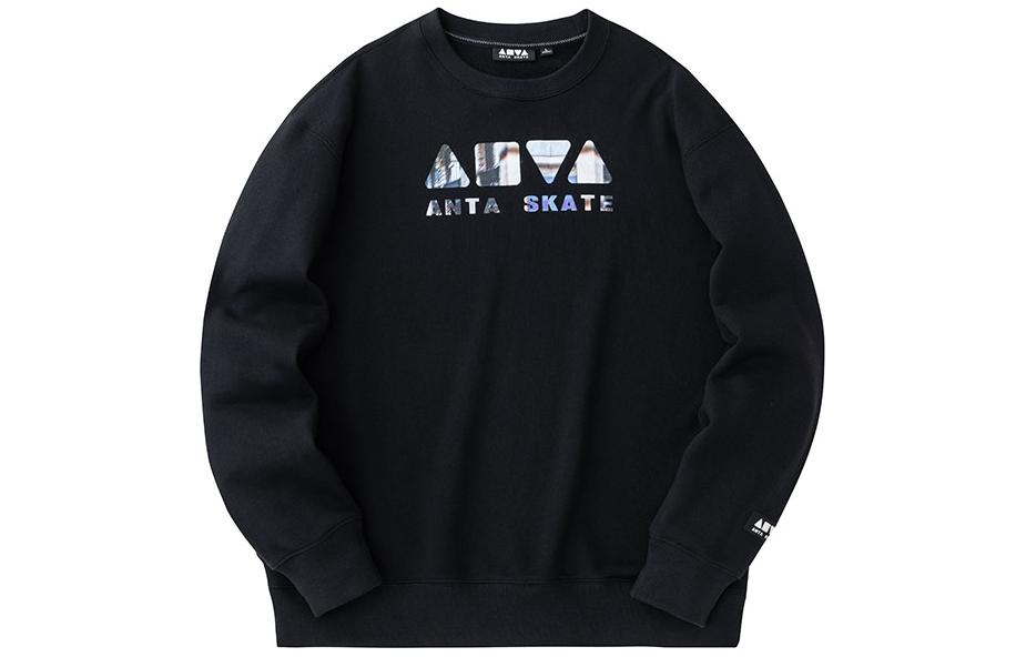 Anta SKATE Graphic Letter Crewneck Casual Sweatshirt Black Mens 152418717-8
