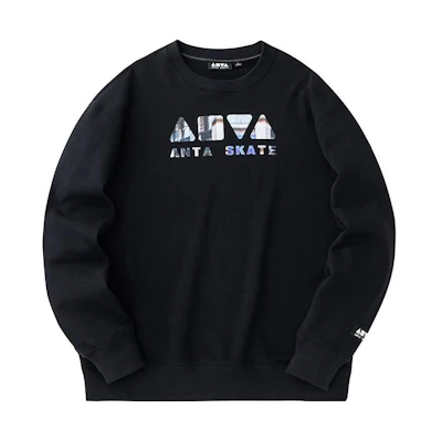 Anta SKATE Graphic Letter Crewneck Casual Sweatshirt Black Mens 152418717-8