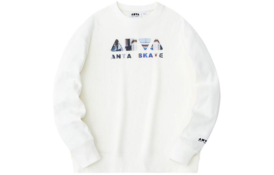 Anta SKATE Letter Print Crewneck Casual Sweatshirt Ivory White 152418717-7