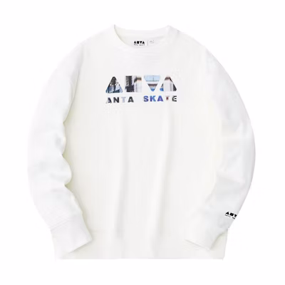 Anta SKATE Letter Print Crewneck Casual Sweatshirt Ivory White 152418717-7