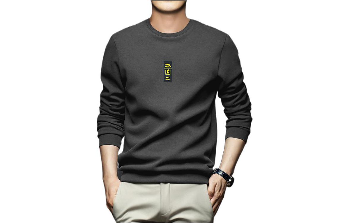 Anta Solid Color Crewneck Pullover Long Sleeve Sweatshirt - Dark Grey 95918709-3