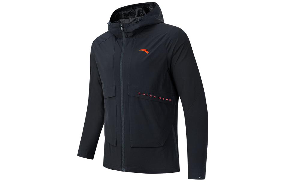 Anta Solid Color Hoodie Jacket with Logo Print - Black 152247606-2