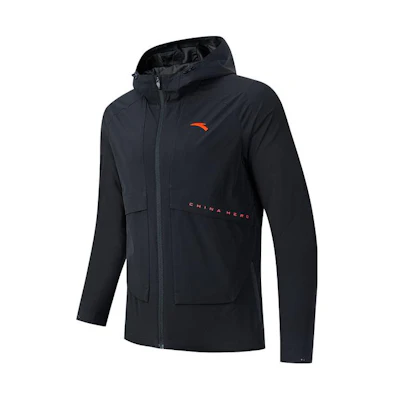 Anta Solid Color Hoodie Jacket with Logo Print - Black 152247606-2