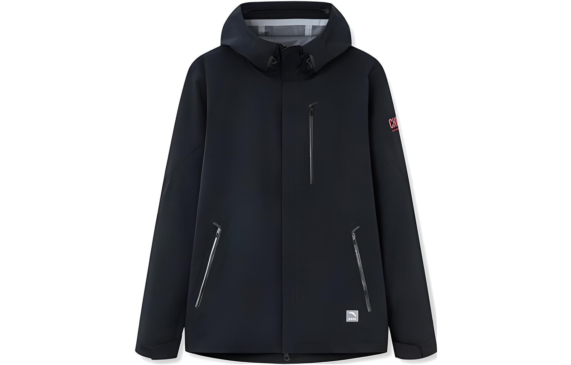 Anta Solid Color Letter Print Zip Hoodie Jacket - Black 152230602-3