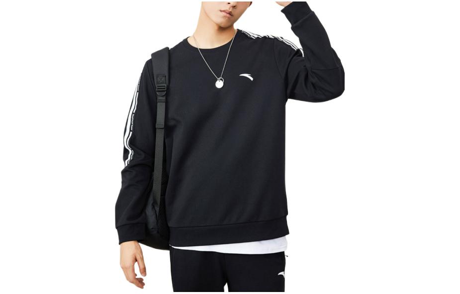 Anta Solid Color Logo Crewneck Pullover Long Sleeve Sweatshirt Basic Black 152237723-3