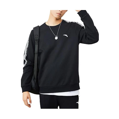Anta Solid Color Logo Crewneck Pullover Long Sleeve Sweatshirt Basic Black 152237723-3
