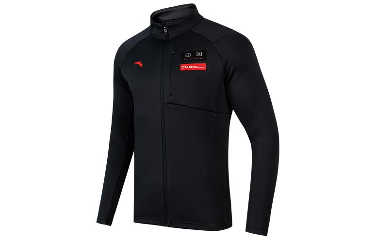Anta Solid Color Logo Print Fleece Thickened Stand Collar Jacket 152247723-2
