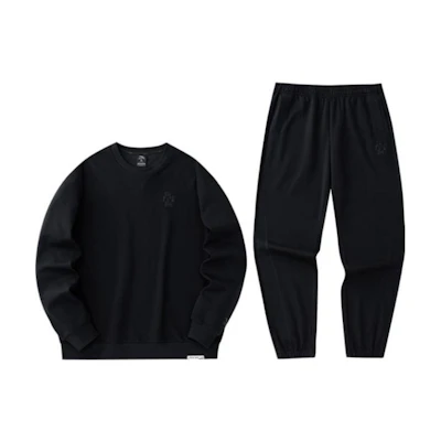 Anta Solid Color Running Knit Tracksuit Basic Black+Black 952418202-3