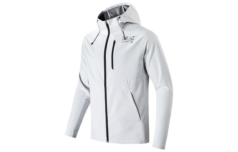 Anta Solid Logo Hooded Sports Jacket - Breeze Gray 952217601-1