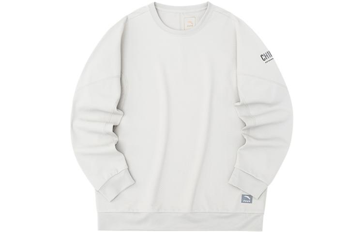 Anta Solid Logo Patch Crewneck Pullover Sweatshirt Mens Light Gray 152230714-1