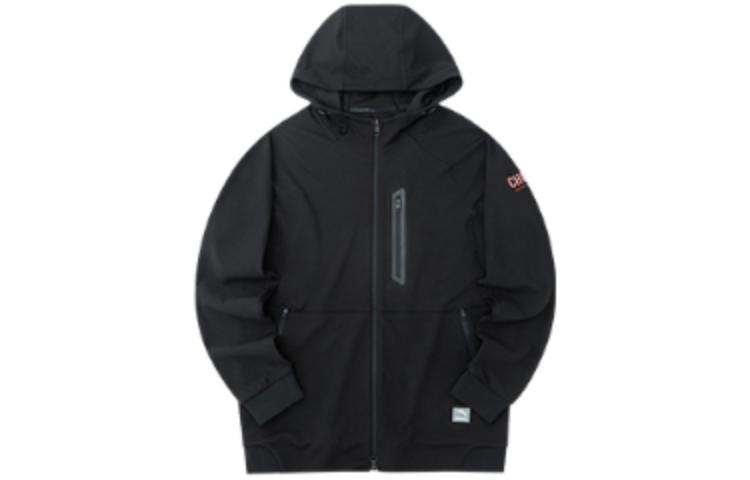 Anta Solid Logo Print Breathable Hooded Woven Jacket - Basic Black 152230715-2