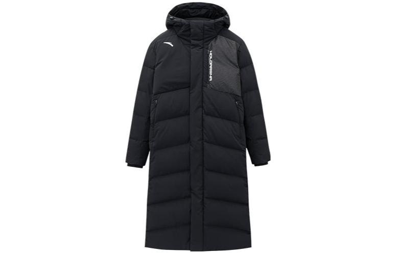 Buy Anta Solid Logo Print Zip Hoodie Puffer Jacket Winter Unisex Black. 952247970-3