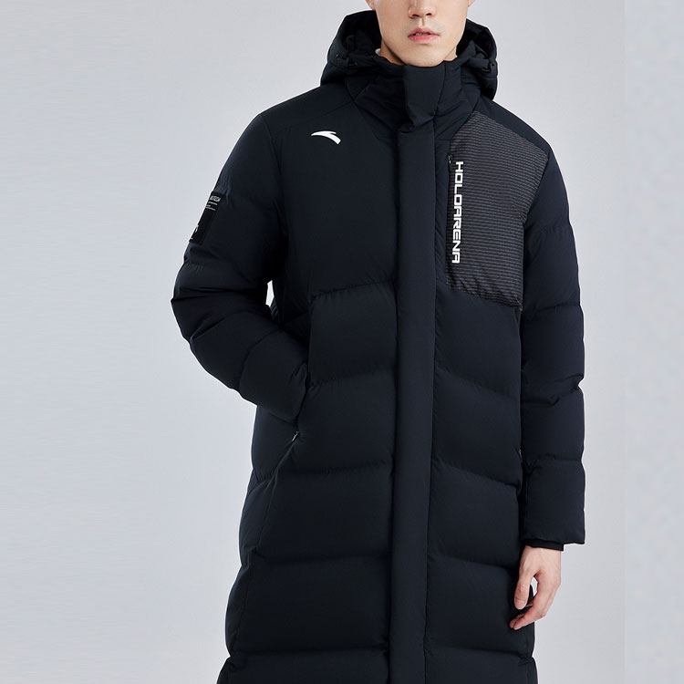 Shop Anta Solid Logo Print Zip Hoodie Puffer Jacket Winter Unisex Black. 952247970-3